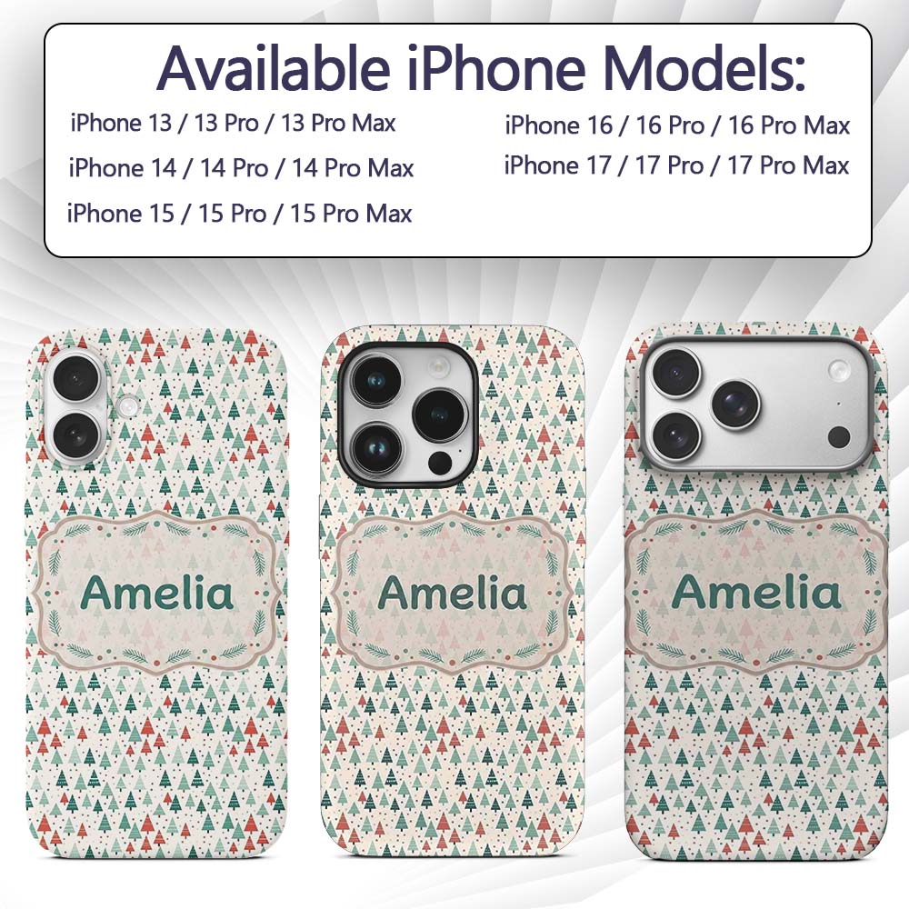 Small Repeating Christmas Trees Printed Design Custom Name Protective Phone Case Mobile Cover Durable Everyday Smartphone Shock Resistant