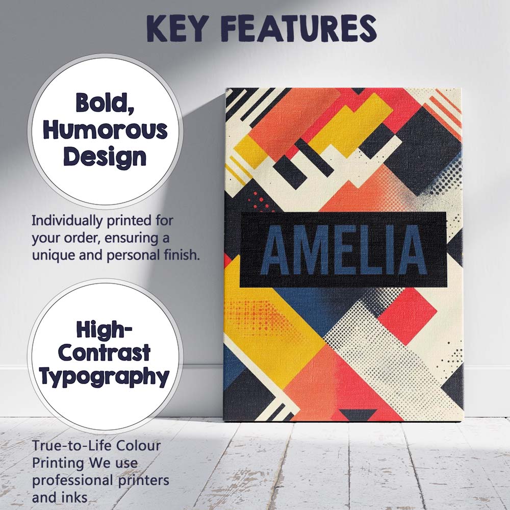 Personalised Name Abstract Halftone Geometric Custom Unique Gift Idea Modern Room Accent Canvas Wall Art Print Decor Picture Ready to Hang