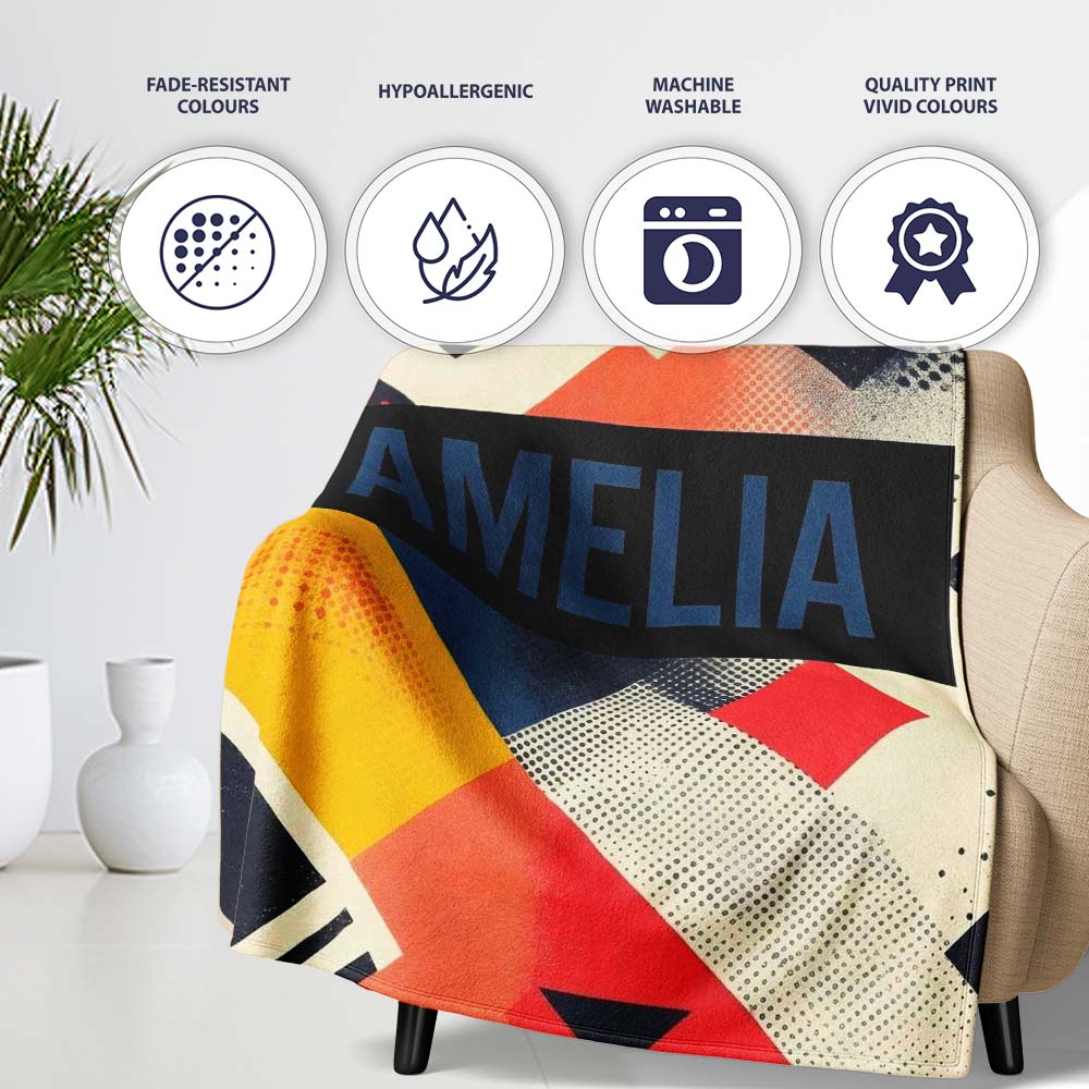 Abstract Halftone Geometric Shapes Colorful Seamless Pattern Name Personalised Custom Name Super Soft Fleece Blanket Bed Sofa Throw