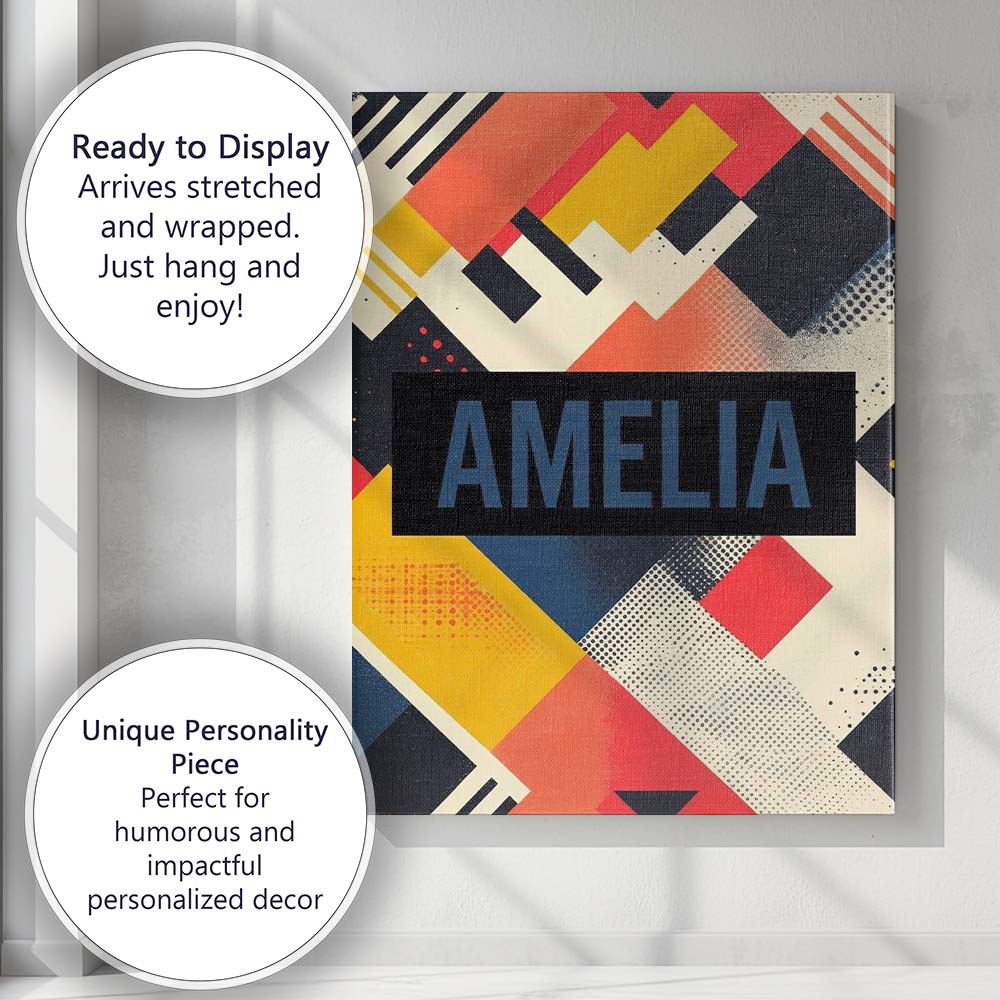 Personalised Name Abstract Halftone Geometric Custom Unique Gift Idea Modern Room Accent Canvas Wall Art Print Decor Picture Ready to Hang