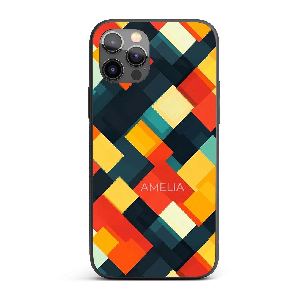 Abstract Layered Geometric Squares Bold Seamless Custom Name Protective Phone Case Mobile Cover Durable Everyday Smartphone Shock Resistant