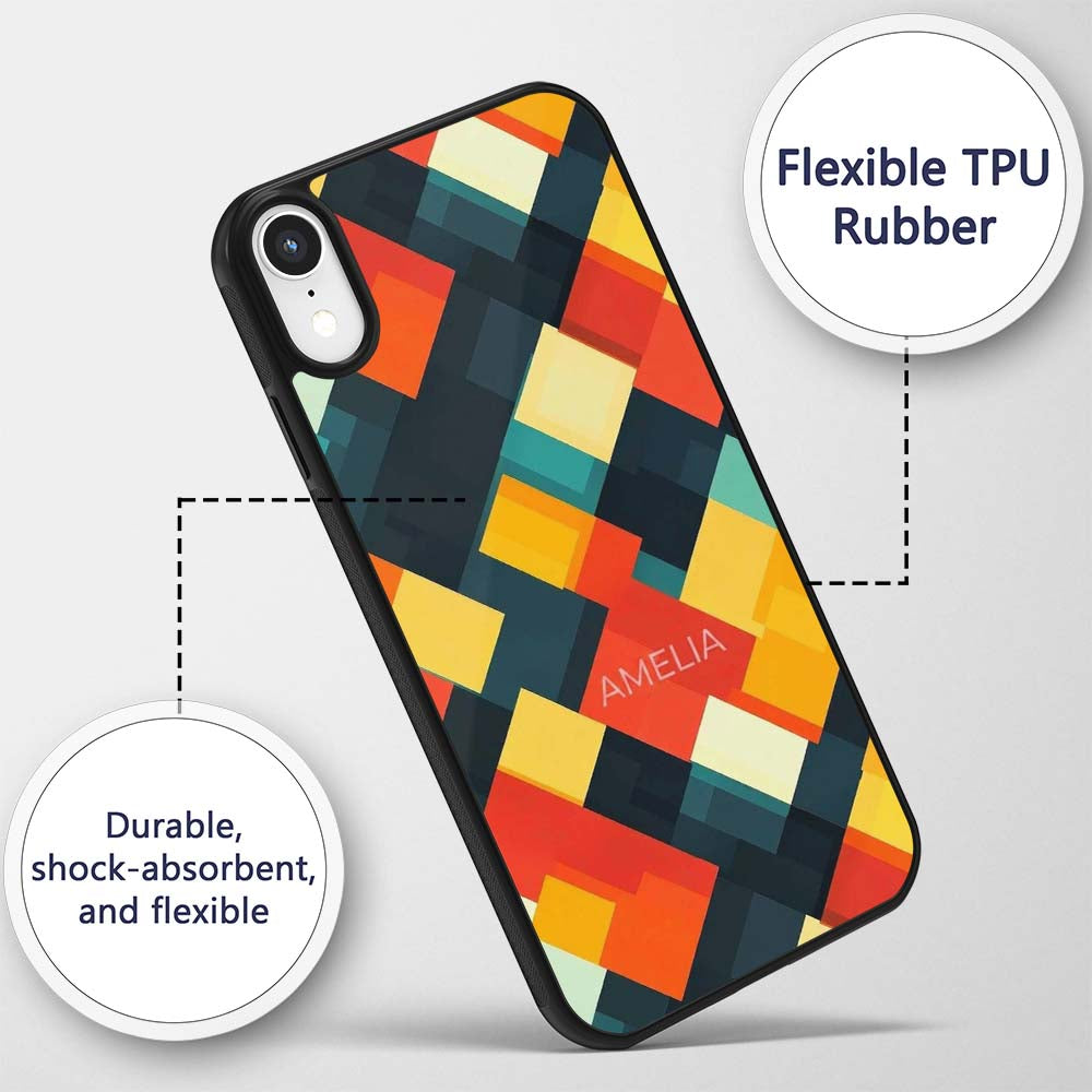 Abstract Layered Geometric Squares Bold Seamless Custom Name Protective Phone Case Mobile Cover Durable Everyday Smartphone Shock Resistant