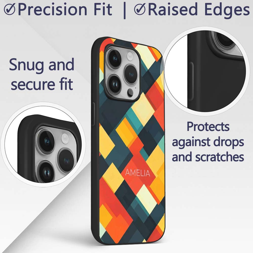 Abstract Layered Geometric Squares Bold Seamless Custom Name Protective Phone Case Mobile Cover Durable Everyday Smartphone Shock Resistant