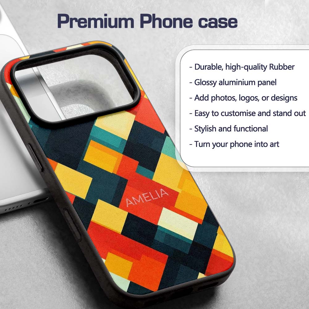 Abstract Layered Geometric Squares Bold Seamless Custom Name Protective Phone Case Mobile Cover Durable Everyday Smartphone Shock Resistant