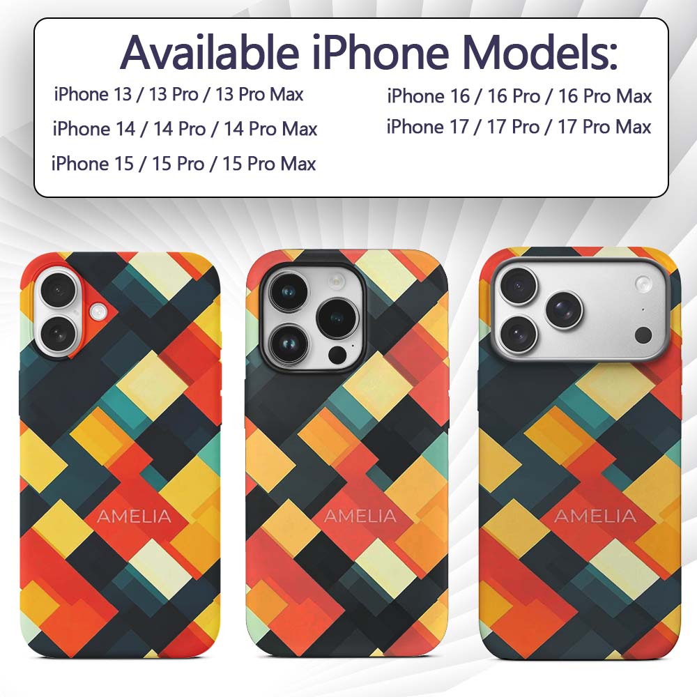 Abstract Layered Geometric Squares Bold Seamless Custom Name Protective Phone Case Mobile Cover Durable Everyday Smartphone Shock Resistant