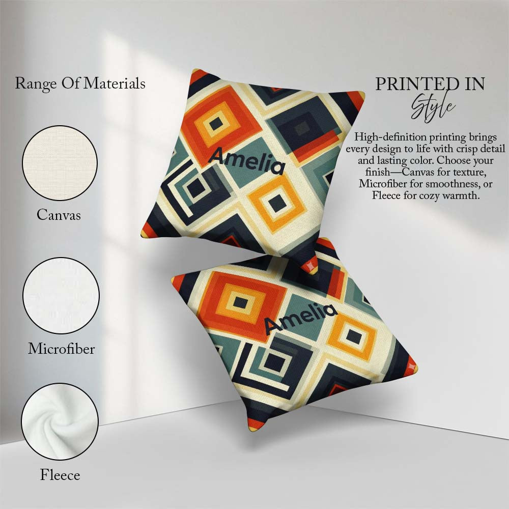 Custom Name Abstract Concentric Diamond Shapes Pattern Name Cute Square Filled Cushion Throw Pillow Sofa Bed Home Decor Zip Washable UK Made