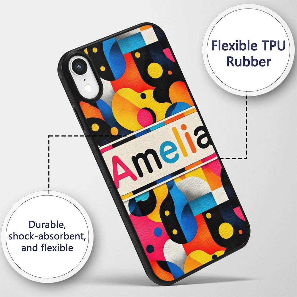 Abstract Organic Fluid Shapes Vibrant Seamless Custom Name Protective Phone Case Mobile Cover Durable Everyday Smartphone Shock Resistant