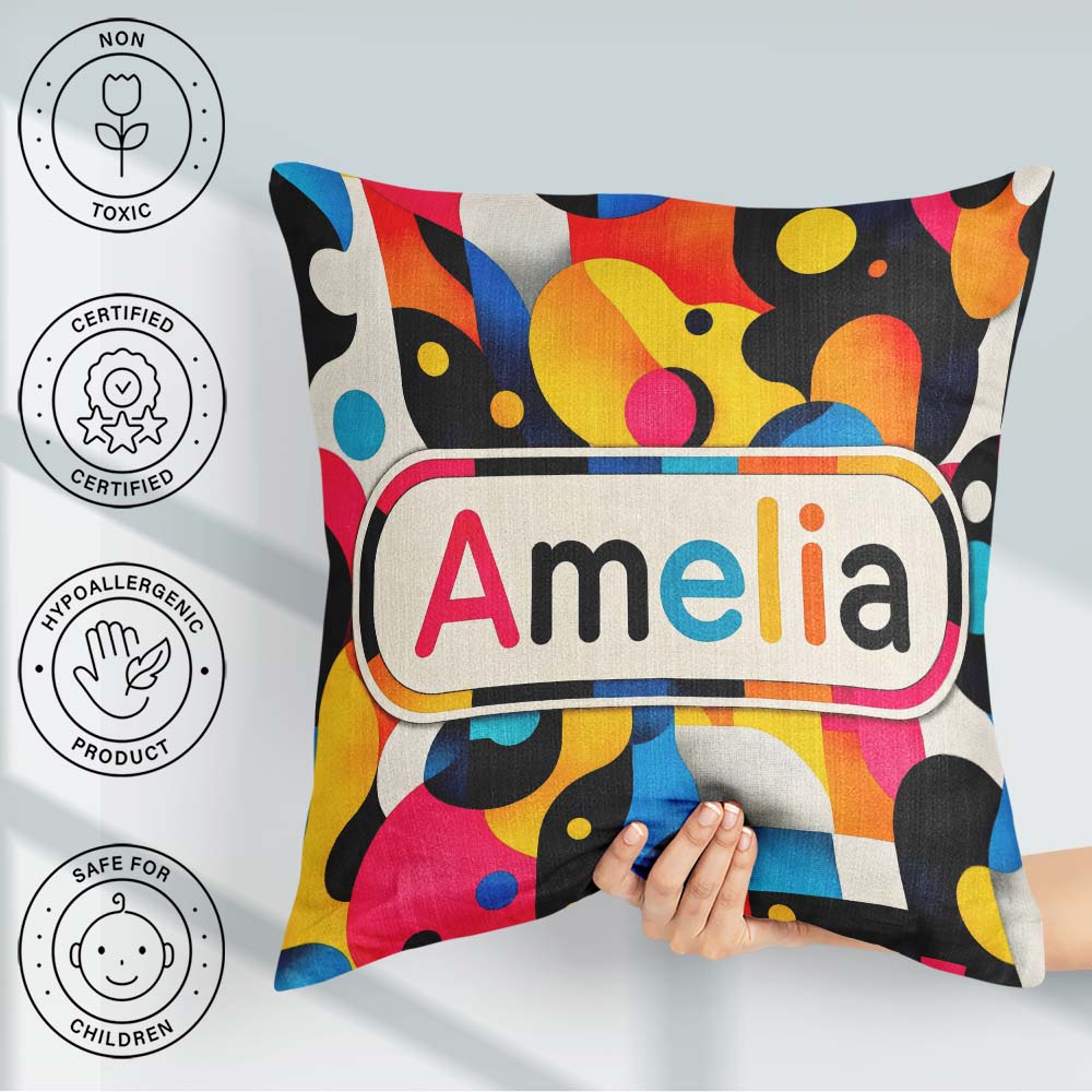 Custom Name Abstract Organic Fluid Vibrant Seamless Pattern Name Square Filled Cushion Throw Pillow Sofa Bed Home Decor Zip Washable UK Made