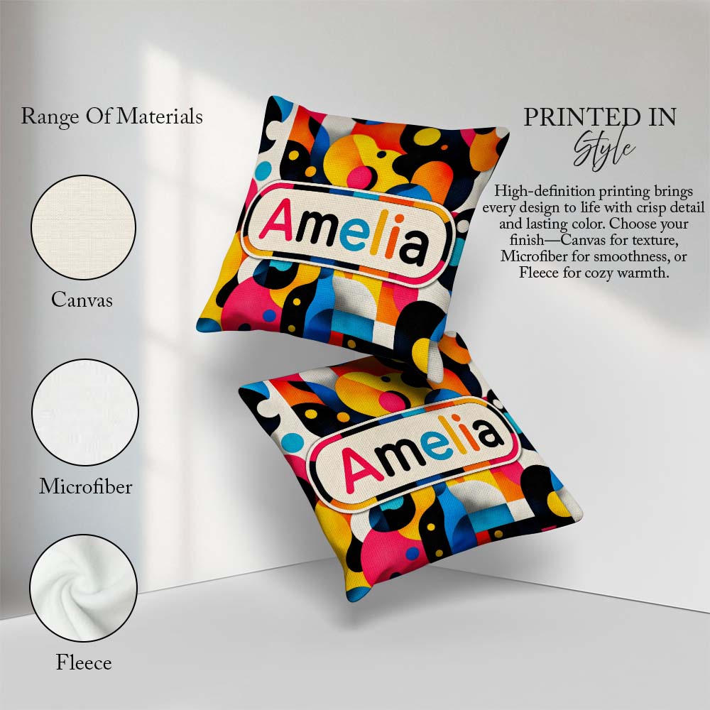 Custom Name Abstract Organic Fluid Vibrant Seamless Pattern Name Square Filled Cushion Throw Pillow Sofa Bed Home Decor Zip Washable UK Made