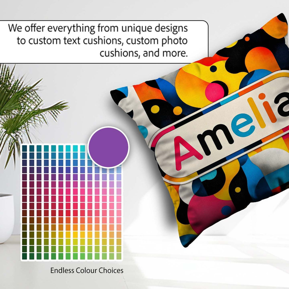Custom Name Abstract Organic Fluid Vibrant Seamless Pattern Name Square Filled Cushion Throw Pillow Sofa Bed Home Decor Zip Washable UK Made
