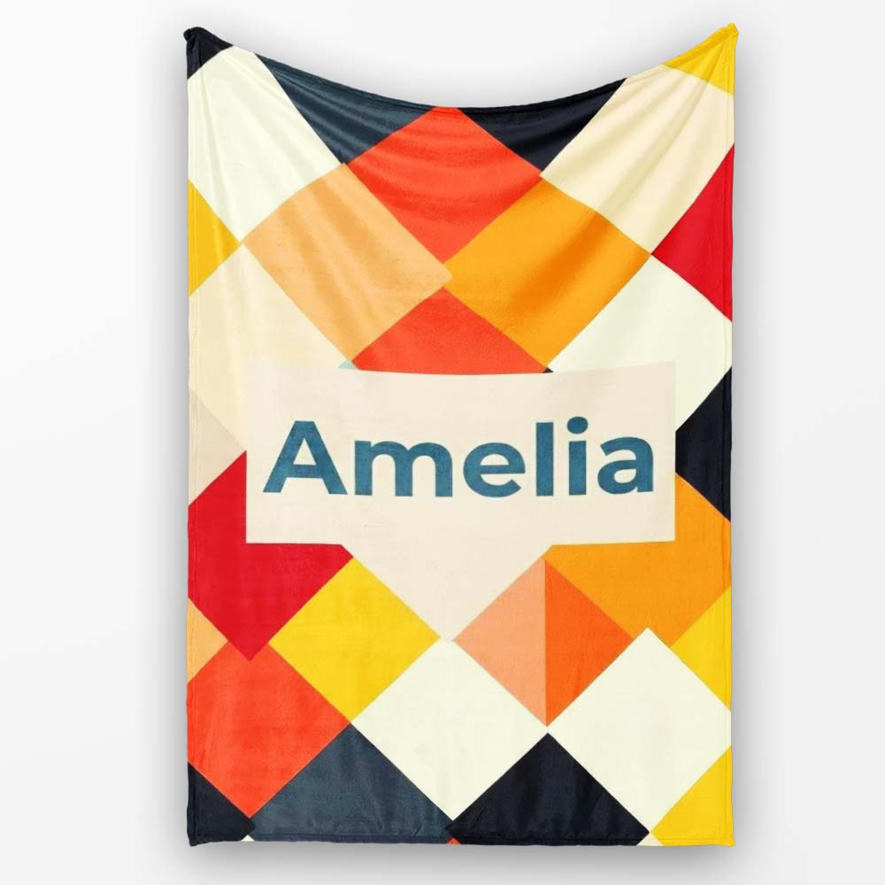 Abstract Soft Diamond Patchwork Geometric Seamless Pattern Name Cute Personalised Custom Name Super Soft Fleece Blanket Bed Sofa Throw