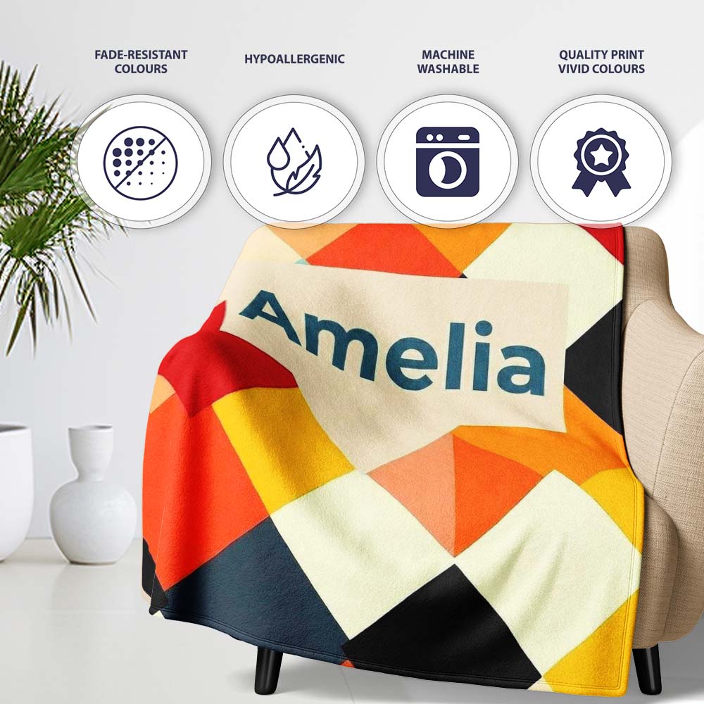 Abstract Soft Diamond Patchwork Geometric Seamless Pattern Name Cute Personalised Custom Name Super Soft Fleece Blanket Bed Sofa Throw