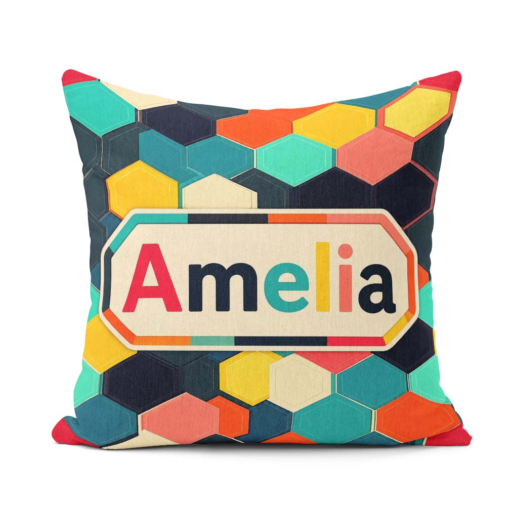 Custom Name Abstract Multicolor Hexagon Honeycomb Seamless Name Square Filled Cushion Throw Pillow Sofa Bed Home Decor Zip Washable UK Made