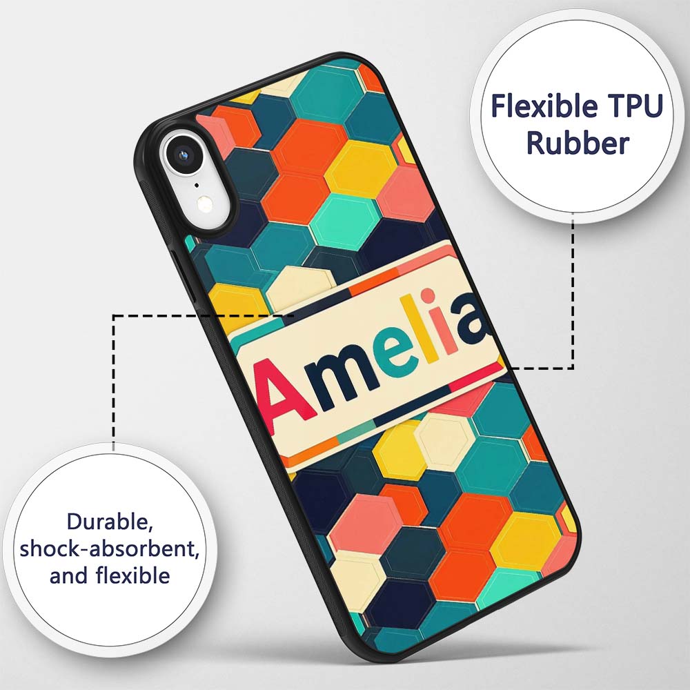 Abstract Multicolor Hexagon Honeycomb Seamless Custom Name Protective Phone Case Mobile Cover Durable Everyday Smartphone Shock Resistant
