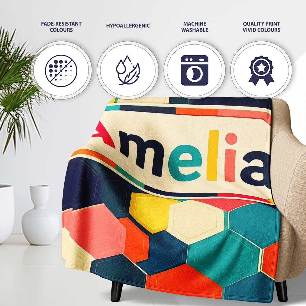 Abstract Multicolor Hexagon Honeycomb Seamless Pattern Name Cute Personalised Custom Name Super Soft Fleece Blanket Bed Sofa Throw