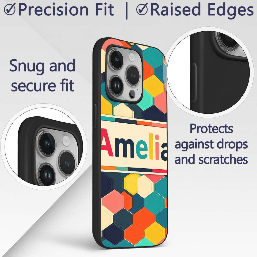 Abstract Multicolor Hexagon Honeycomb Seamless Custom Name Protective Phone Case Mobile Cover Durable Everyday Smartphone Shock Resistant