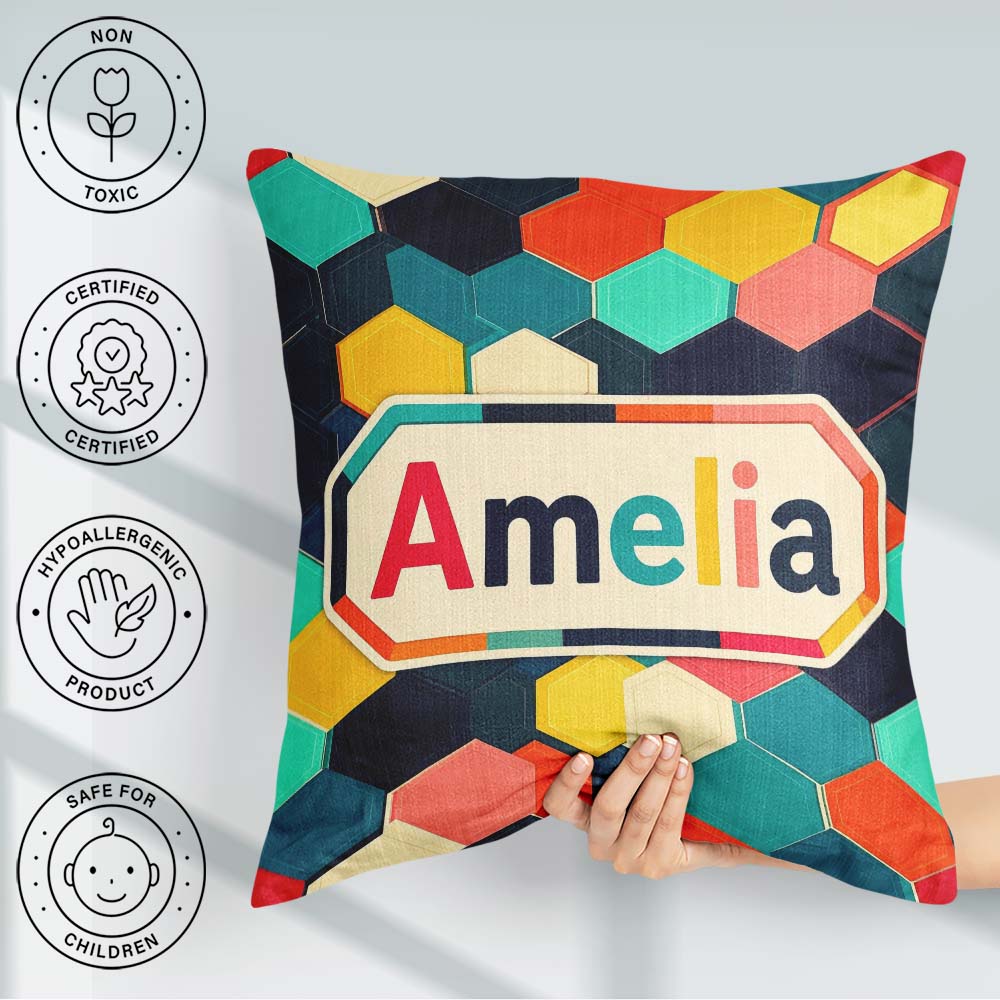 Custom Name Abstract Multicolor Hexagon Honeycomb Seamless Name Square Filled Cushion Throw Pillow Sofa Bed Home Decor Zip Washable UK Made