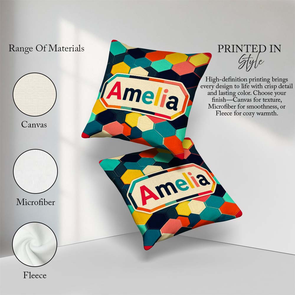 Custom Name Abstract Multicolor Hexagon Honeycomb Seamless Name Square Filled Cushion Throw Pillow Sofa Bed Home Decor Zip Washable UK Made