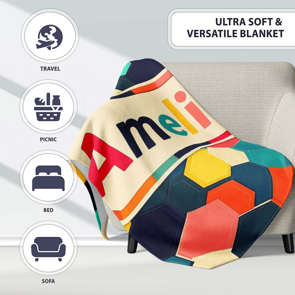 Abstract Multicolor Hexagon Honeycomb Seamless Pattern Name Cute Personalised Custom Name Super Soft Fleece Blanket Bed Sofa Throw