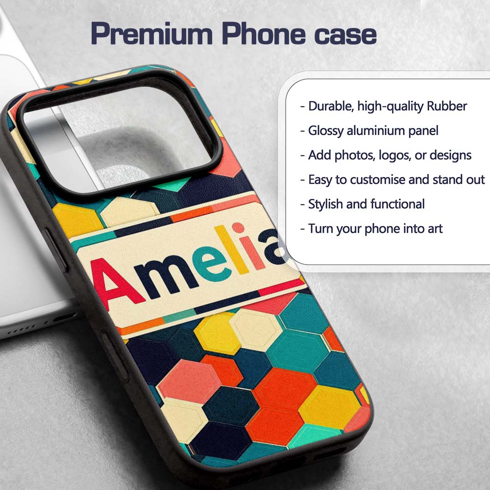 Abstract Multicolor Hexagon Honeycomb Seamless Custom Name Protective Phone Case Mobile Cover Durable Everyday Smartphone Shock Resistant