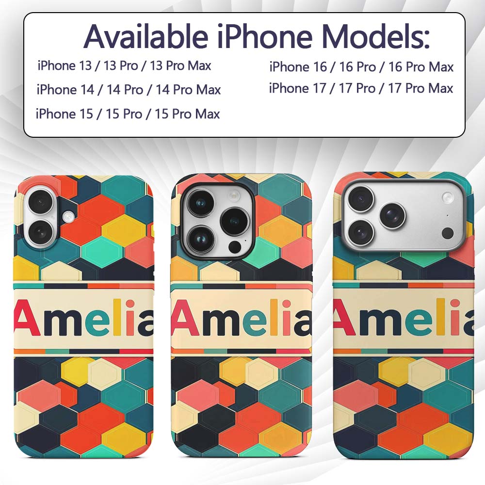 Abstract Multicolor Hexagon Honeycomb Seamless Custom Name Protective Phone Case Mobile Cover Durable Everyday Smartphone Shock Resistant