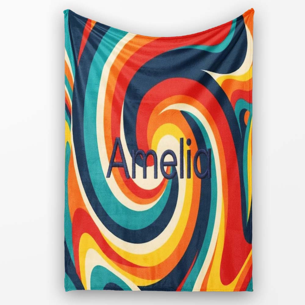 Abstract Spiral Wave Swirl Colorful Seamless Pattern Name Cute Personalised Custom Name Super Soft Fleece Blanket Bed Sofa Throw