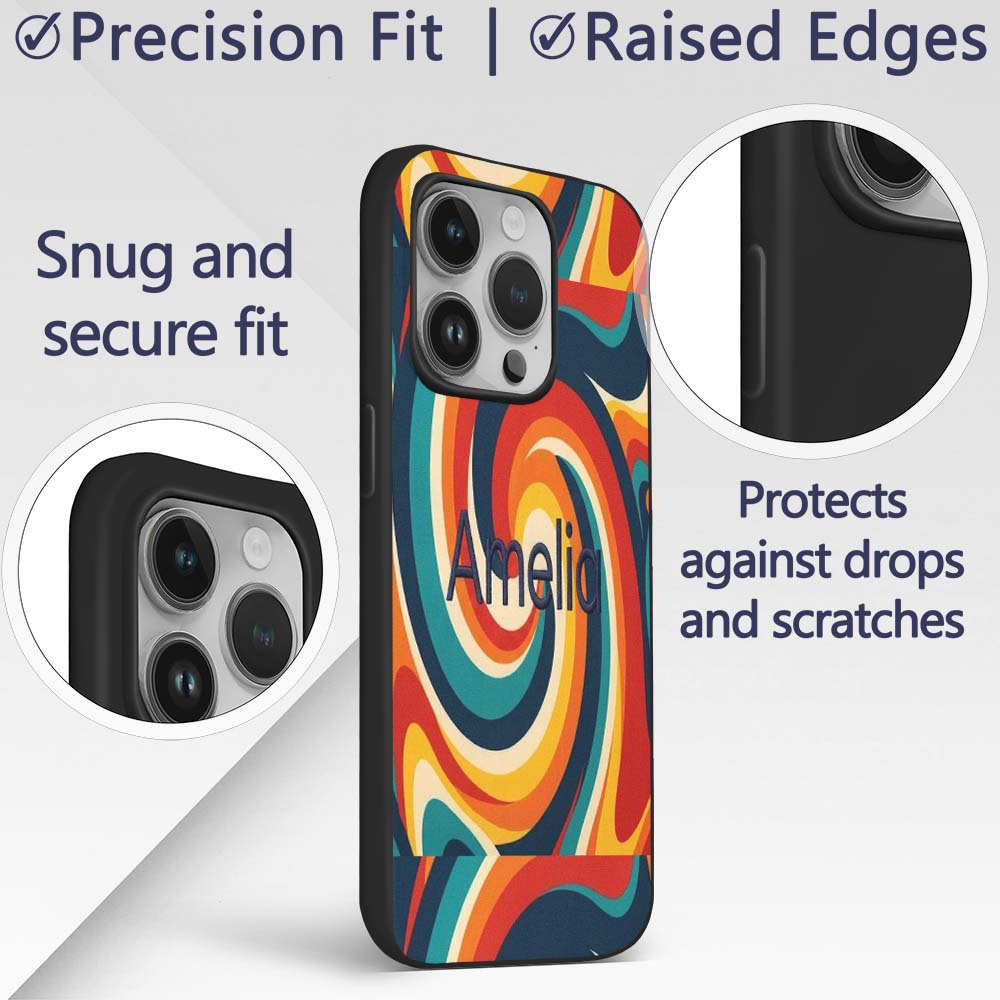 Abstract Spiral Wave Swirl Colorful Seamless Custom Name Protective Phone Case Mobile Cover Durable Everyday Smartphone Shock Resistant
