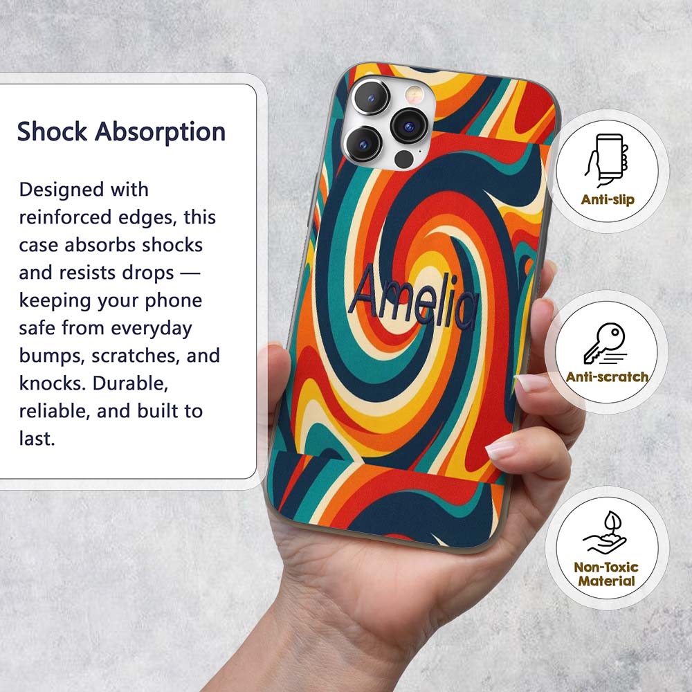 Abstract Spiral Wave Swirl Colorful Seamless Custom Name Protective Phone Case Mobile Cover Durable Everyday Smartphone Shock Resistant