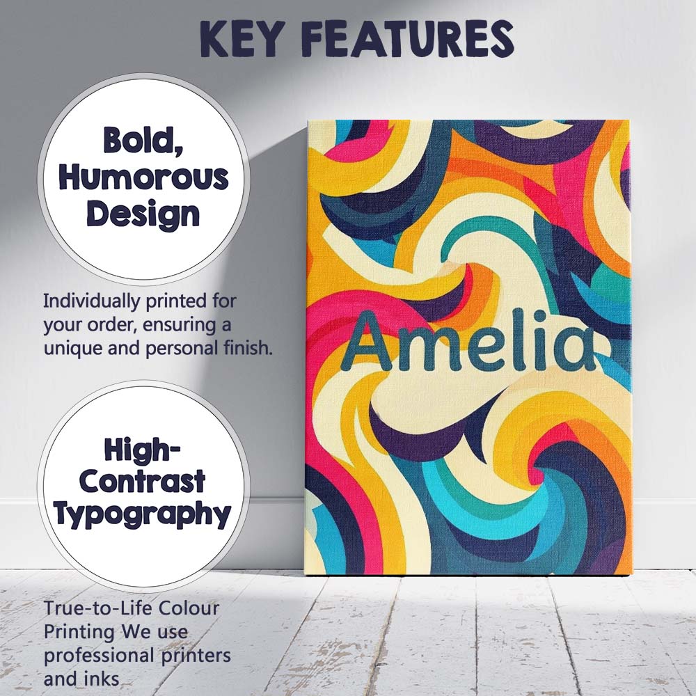 Personalised Name Abstract Vibrant Flowing Custom Unique Gift Idea Elegant Feature Canvas Wall Art Print Decor Picture Ready to Hang