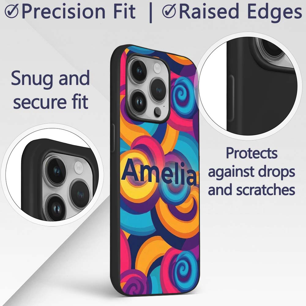 Abstract Psychedelic Spiral Curl Printed Design Custom Name Protective Phone Case Mobile Cover Durable Everyday Smartphone Shock Resistant
