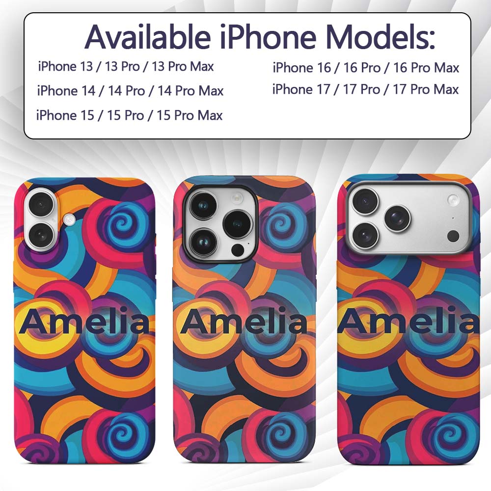 Abstract Psychedelic Spiral Curl Printed Design Custom Name Protective Phone Case Mobile Cover Durable Everyday Smartphone Shock Resistant