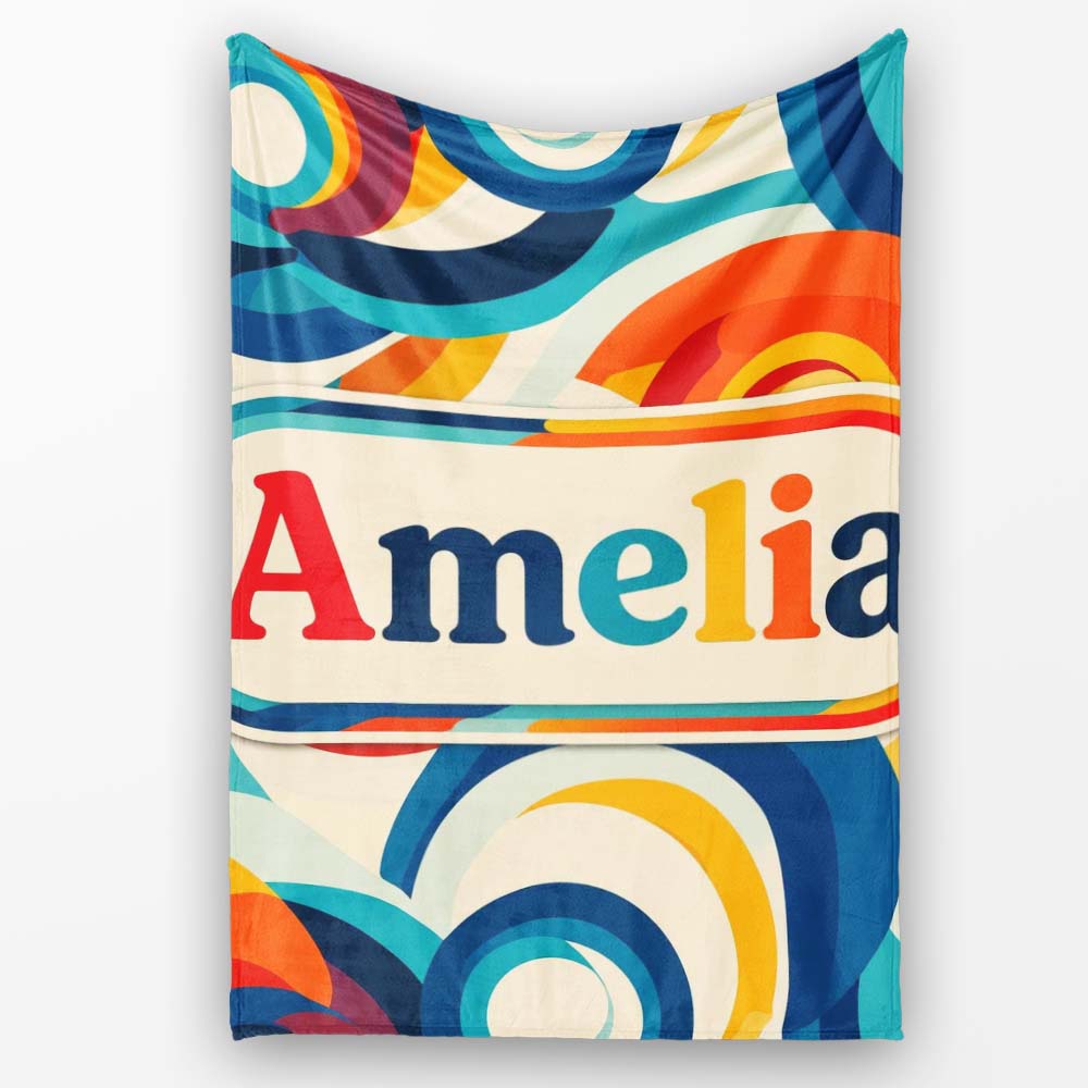 Abstract Circular Swirl Rings Colorful Seamless Pattern Name Cute Personalised Custom Name Super Soft Fleece Blanket Bed Sofa Throw