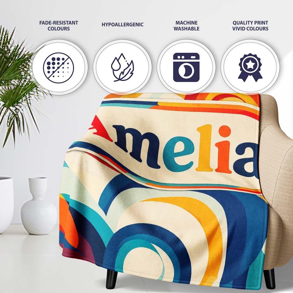 Abstract Circular Swirl Rings Colorful Seamless Pattern Name Cute Personalised Custom Name Super Soft Fleece Blanket Bed Sofa Throw