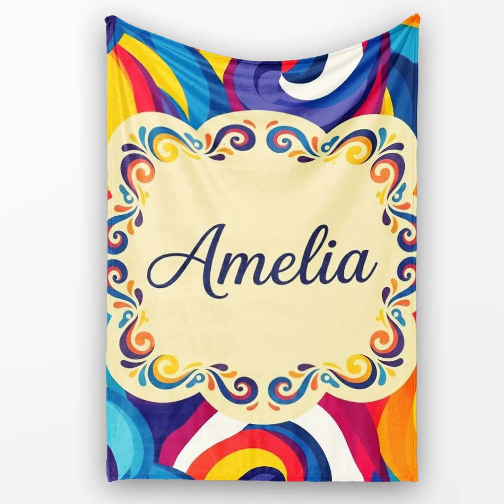 Abstract Colorful Spiral Motion Wave Seamless Pattern Name Cute Personalised Custom Name Super Soft Fleece Blanket Bed Sofa Throw
