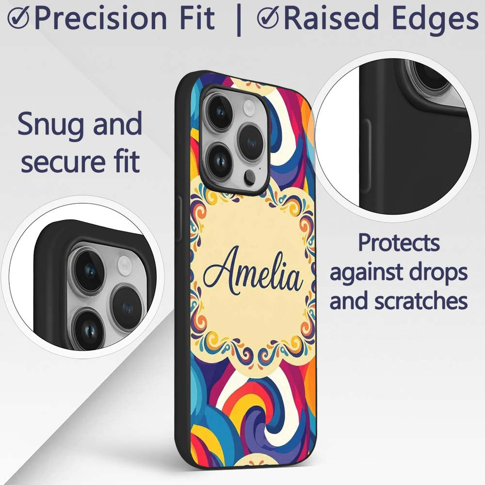 Abstract Colorful Spiral Motion Wave Seamless Custom Name Protective Phone Case Mobile Cover Durable Everyday Smartphone Shock Resistant