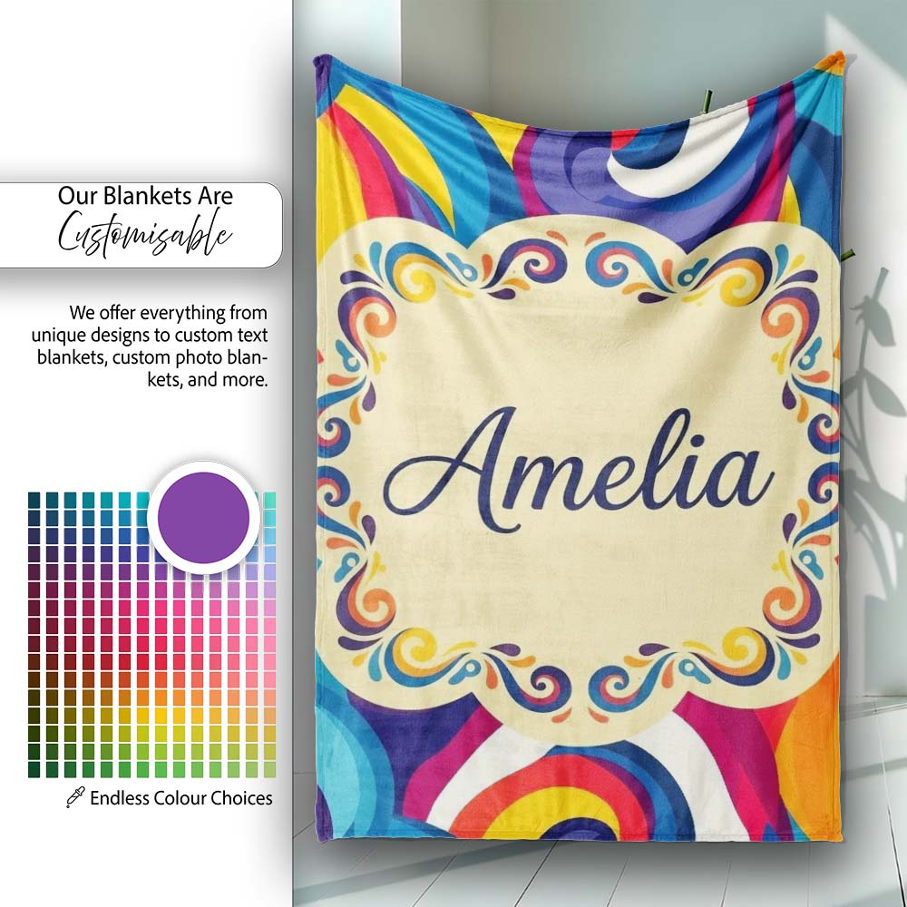 Abstract Colorful Spiral Motion Wave Seamless Pattern Name Cute Personalised Custom Name Super Soft Fleece Blanket Bed Sofa Throw