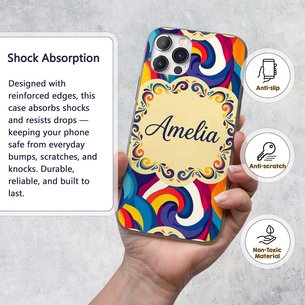 Abstract Colorful Spiral Motion Wave Seamless Custom Name Protective Phone Case Mobile Cover Durable Everyday Smartphone Shock Resistant