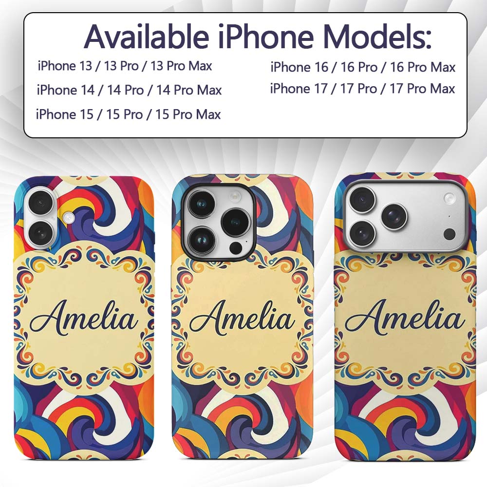 Abstract Colorful Spiral Motion Wave Seamless Custom Name Protective Phone Case Mobile Cover Durable Everyday Smartphone Shock Resistant