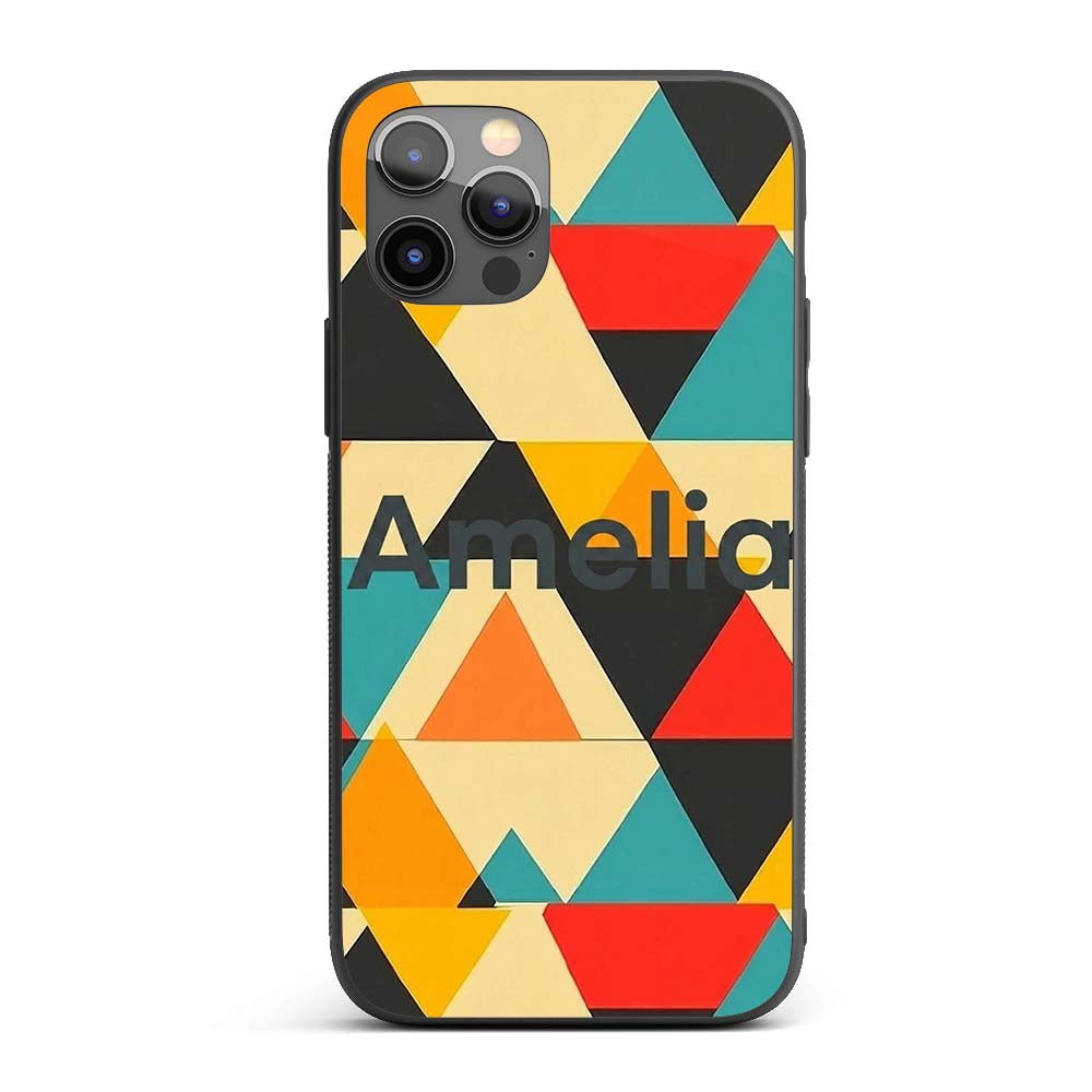 Abstract Geometric Triangle Patchwork Seamless Custom Name Protective Phone Case Mobile Cover Durable Everyday Smartphone Shock Resistant
