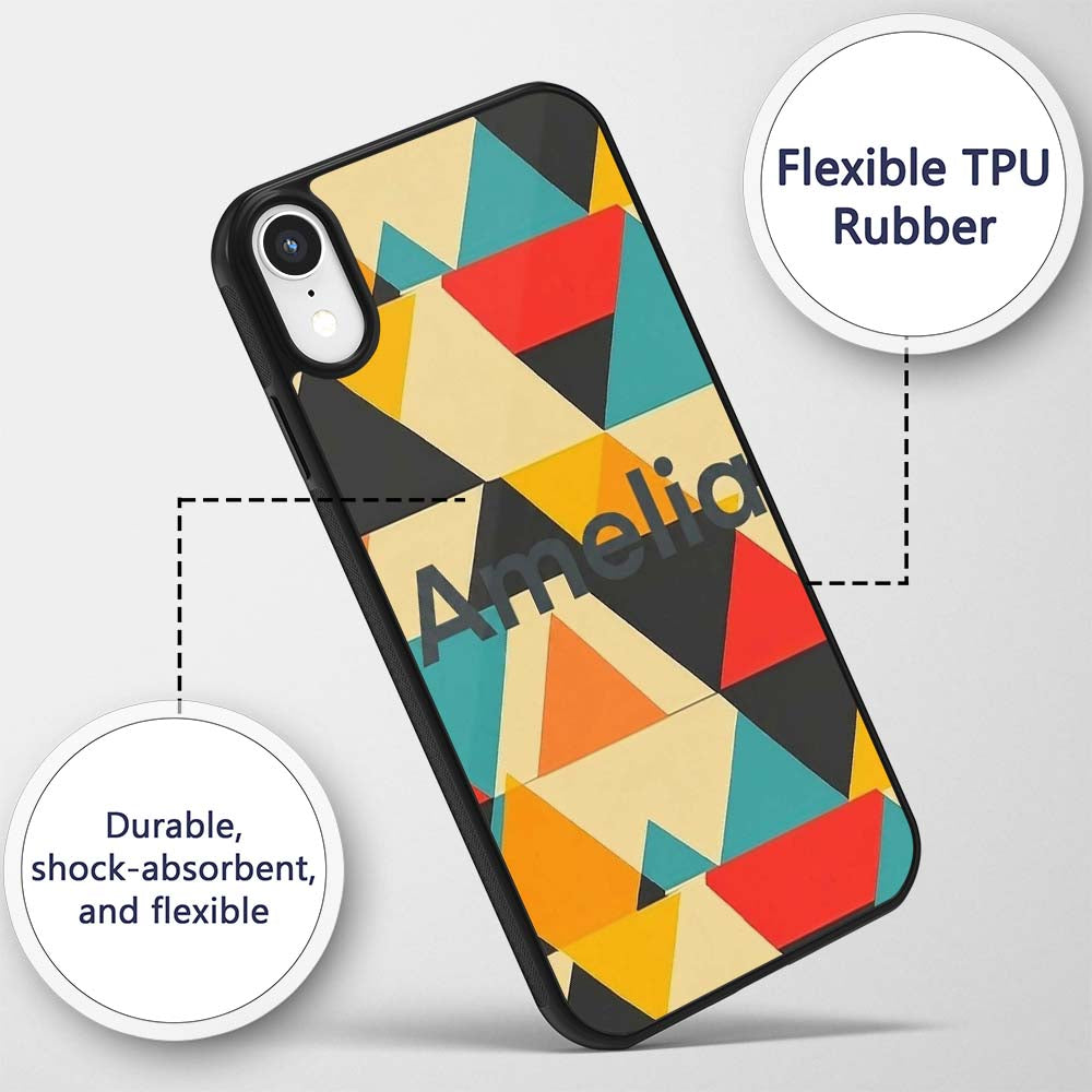 Abstract Geometric Triangle Patchwork Seamless Custom Name Protective Phone Case Mobile Cover Durable Everyday Smartphone Shock Resistant