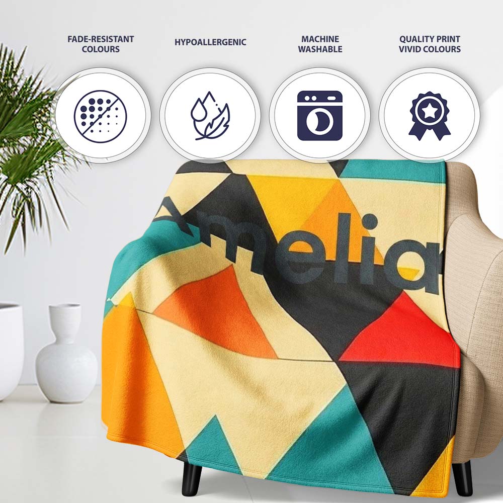 Abstract Geometric Triangle Patchwork Seamless Pattern Name Cute Personalised Custom Name Super Soft Fleece Blanket Bed Sofa Throw
