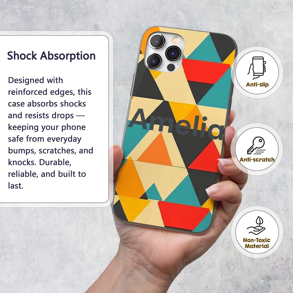Abstract Geometric Triangle Patchwork Seamless Custom Name Protective Phone Case Mobile Cover Durable Everyday Smartphone Shock Resistant