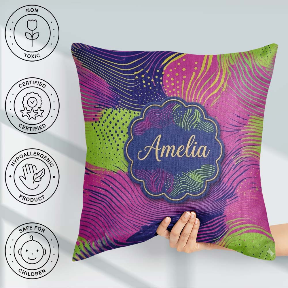 Custom Name Abstract Neon Lines Texture Vibrant Seamless Pattern Square Filled Cushion Throw Pillow Sofa Bed Home Decor Zip Washable UK Made
