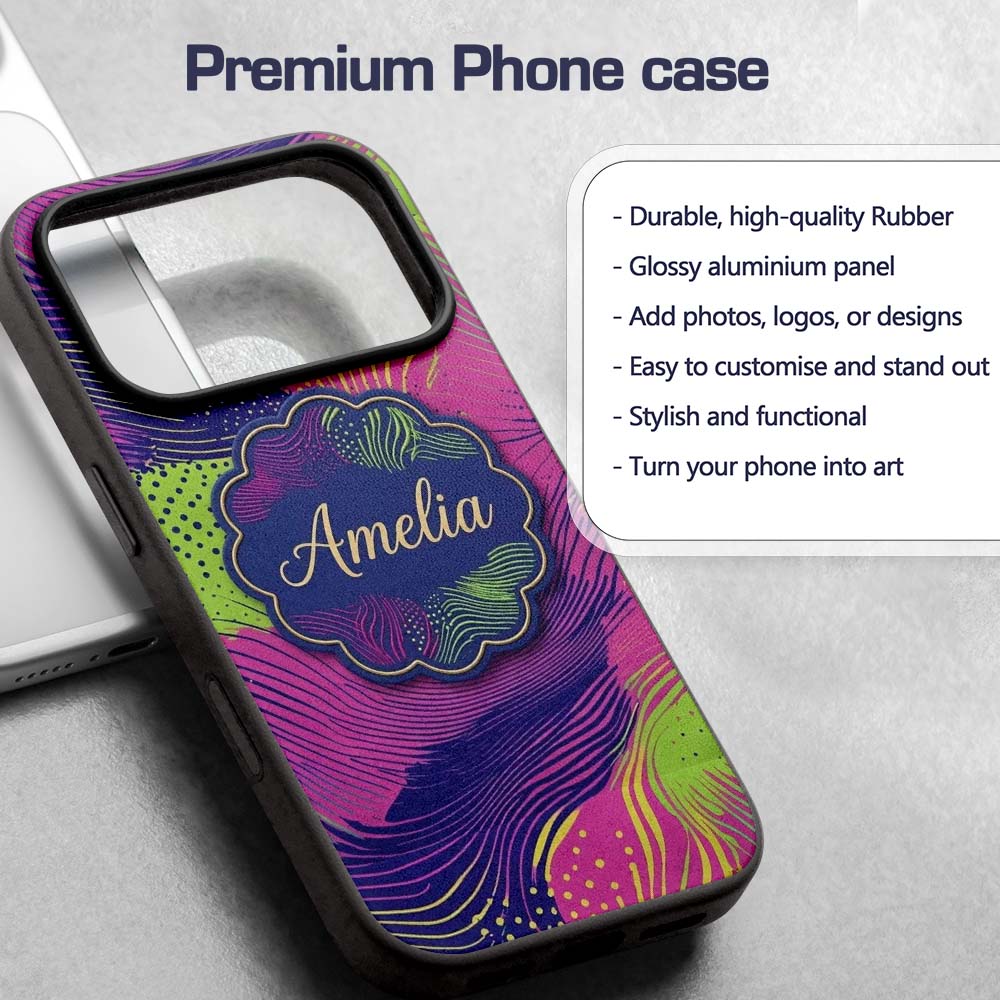 Abstract Neon Wave Lines Dotted Texture Vibrant Custom Name Protective Phone Case Mobile Cover Durable Everyday Smartphone Shock Resistant