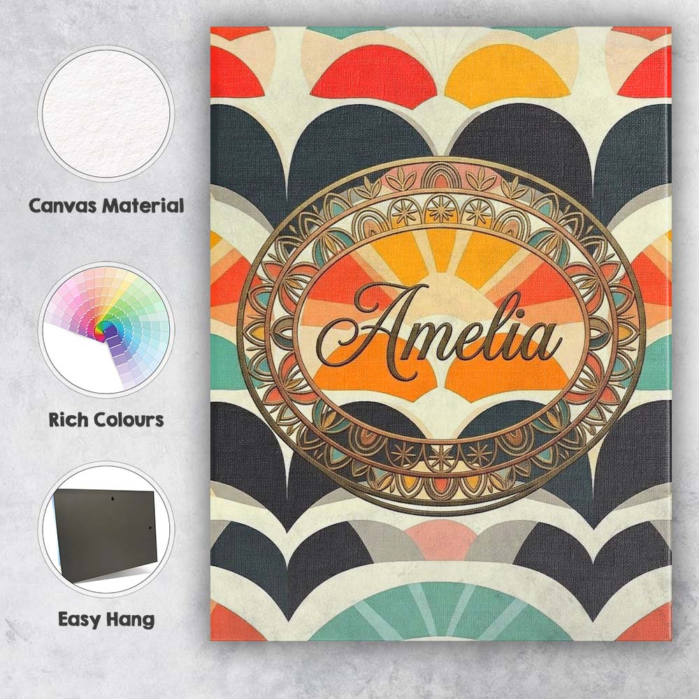 Personalised Name Abstract Deco Fan Custom Stylish Home Interior Elegant Feature Canvas Wall Art Print Decor Picture Ready to Hang