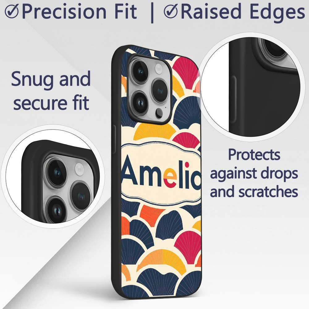 Abstract Geometric Fan Shapes Overlap Seamless Custom Name Protective Phone Case Mobile Cover Durable Everyday Smartphone Shock Resistant