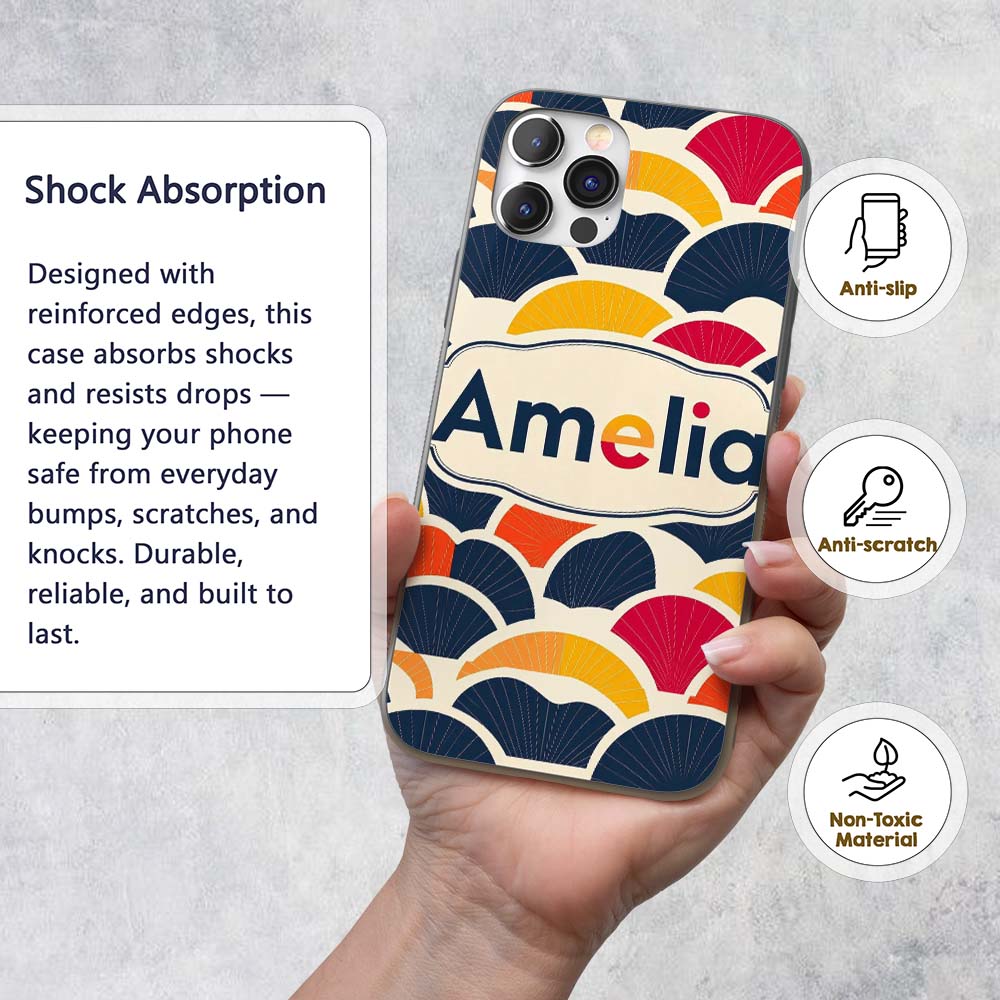 Abstract Geometric Fan Shapes Overlap Seamless Custom Name Protective Phone Case Mobile Cover Durable Everyday Smartphone Shock Resistant