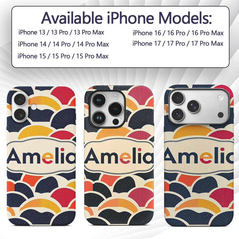Abstract Geometric Fan Shapes Overlap Seamless Custom Name Protective Phone Case Mobile Cover Durable Everyday Smartphone Shock Resistant
