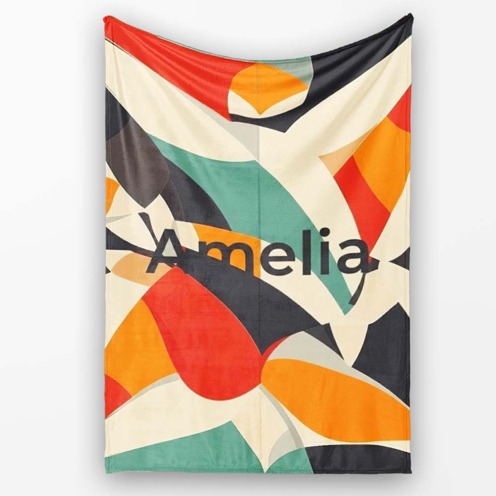 Abstract Modern Cut Paper Shapes Flow Seamless Pattern Name Cute Personalised Custom Name Super Soft Fleece Blanket Bed Sofa Throw