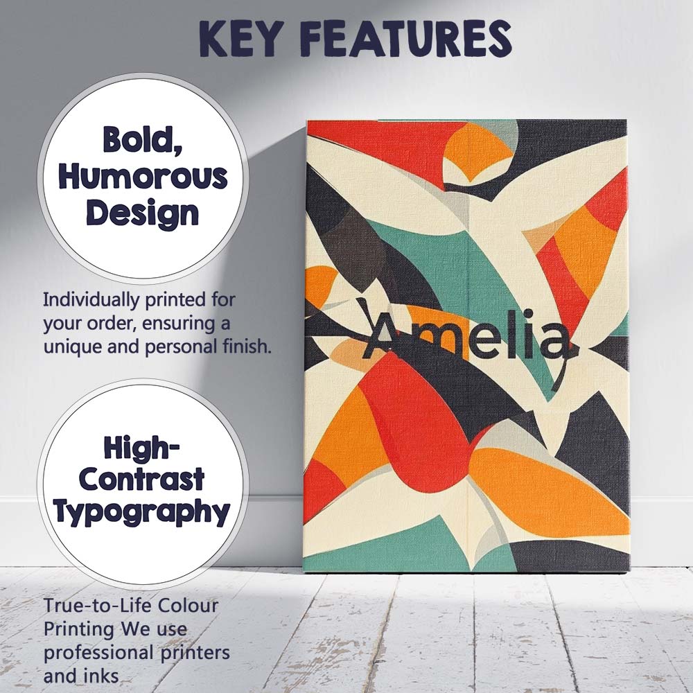 Personalised Name Abstract Modern Cut Paper Custom Bespoke Interior Contemporary Canvas Wall Art Print Decor Picture Ready to Hang